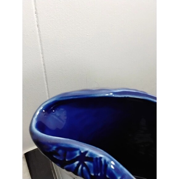 Beaver Farm Pottery Floral Cobalt Blue Water Pitcher  Ice Tea - Picture 5 of 7